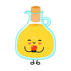 Wall Mural - Olive oil holding a heart in hands character. Vector hand drawn cartoon kawaii character illustration icon. Isolated on white background. Olive oil in love character concept