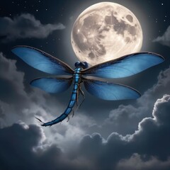 a dragonfly is flying over the moon and the moon is a picture of a full moon.