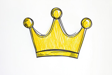 Wall Mural - Adorable Hand-Drawn Yellow Crown with Simple Lines, Crayon Artwork on White Paper, Clip Art Style Illustration