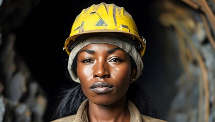 Wall Mural - Resilient African-American Woman Miners in Hard Hats Contributing to the Coal Mining Industry