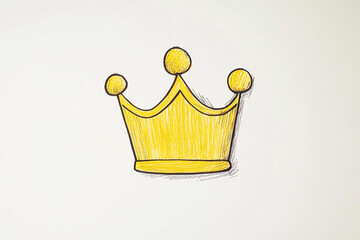 Wall Mural - Hand-Drawn Cute Yellow Crown Illustration with Simple Lines Made with Crayons on White Paper, Clip Art Style