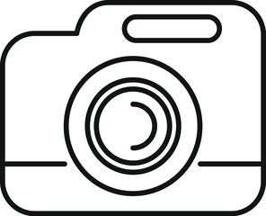Poster - Simple, minimal line art icon of a camera with a large lens taking a photo