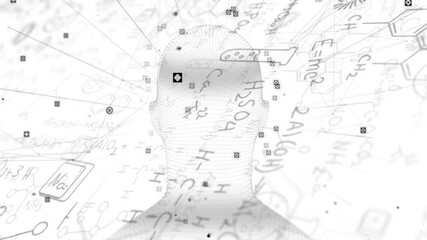 Poster - Mathematical equations and symbols animation over abstract human head silhouette