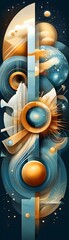 Poster - Abstract Space Art with Geometric Shapes and Planets.