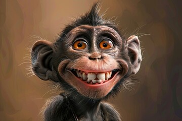 Wall Mural - Adorable Close-Up of a Smiling Baby Chimpanzee with Expressive Eyes and Teeth