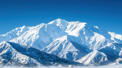 Poster - Snow Capped Mountains with Blue Sky and Fog