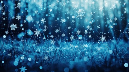 Canvas Print - Winter Wonderland   Blue Background with Snowflakes