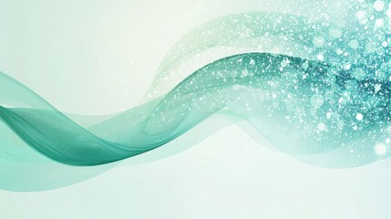 Poster - Abstract Mint Green Wave with White Bokeh Lights