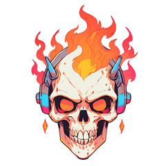 Sticker - Fiery Skull with Headphones