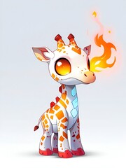 Wall Mural - Cute Cartoon Giraffe with Fire on its Head