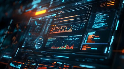 Poster - hologram projection showcasing a futuristic digital market dashboard with real time financial data c