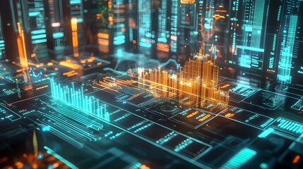 Aufkleber - holographic interactive investment portfolio with detailed statistics digital 3d data visualization 