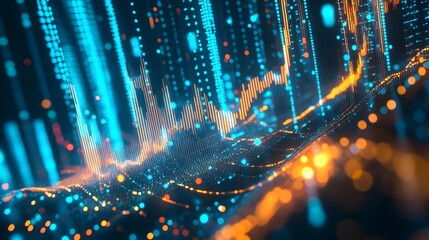 Poster - holographic display showcasing dynamic visualizations and analytics for cryptocurrency market trends