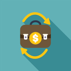 Sticker - Flat design illustration of money circulation concept with briefcase rotating arrows and dollar sign