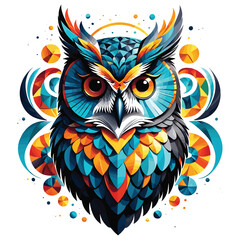 Wall Mural - Geometric owl illustration in vibrant colors, abstract vector art, suitable for modern decor