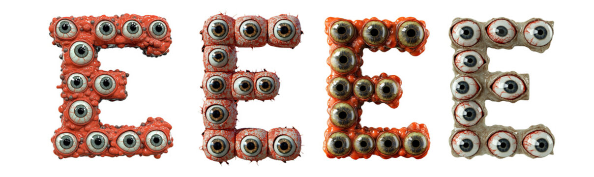 3D style halloween horror eyeball font. Letters made from monster eyes