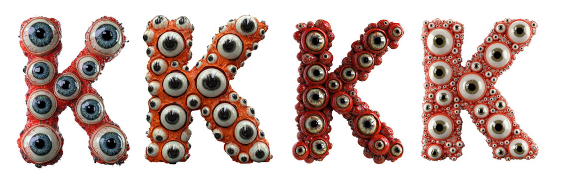 3D style halloween horror eyeball font. Letters made from monster eyes