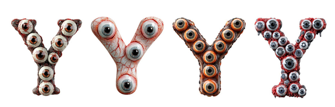 3D style halloween horror eyeball font. Letters made from monster eyes