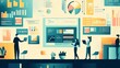 © Naru - A team of professionals analyzing data visualizations to assess employee performance. Charts, graphs, and dashboards highlight key metrics and trends, symbolizing data-driven insights, strategic decis