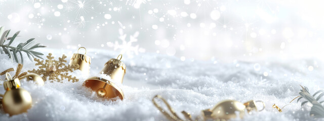 Wall Mural - christmas holiday decoration with vintage christmas bells on a white winter festive background.