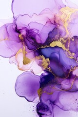 Wall Mural - Abstract fluid art painting in alcohol ink technique, featuring shades of purple and pink with gold elements, se