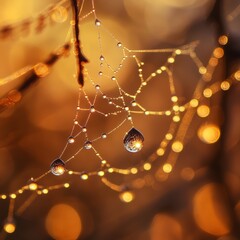 Poster - Dew drops glisten on a spiderweb in the morning sun.