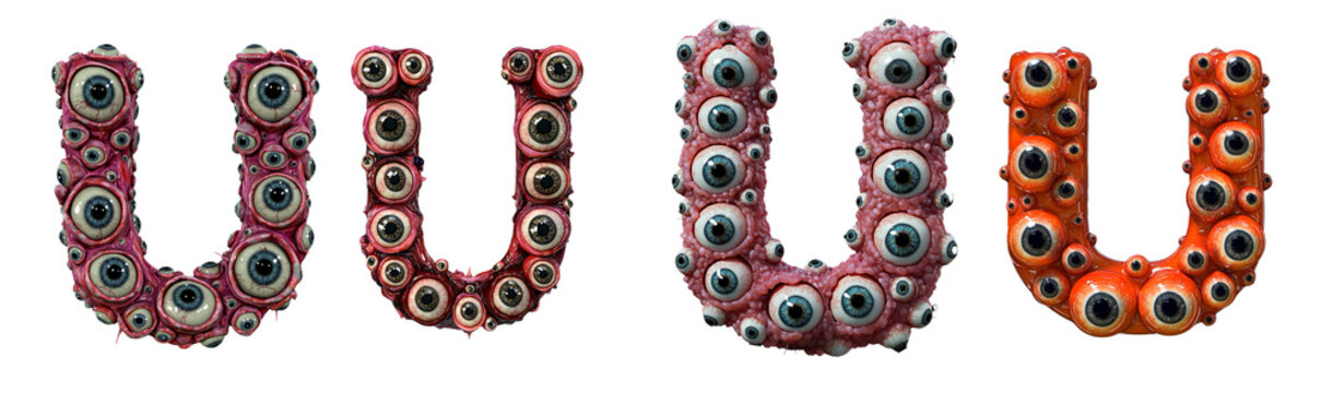 3D style halloween horror eyeball font. Letters made from monster eyes