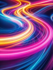 Canvas Print - Abstract digital art showcasing vibrant neon light swirls, symbolizing energy, motion, connection, and the flow of time.