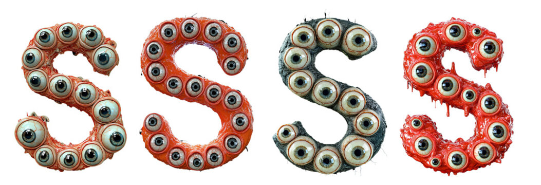 3D style halloween horror eyeball font. Letters made from monster eyes