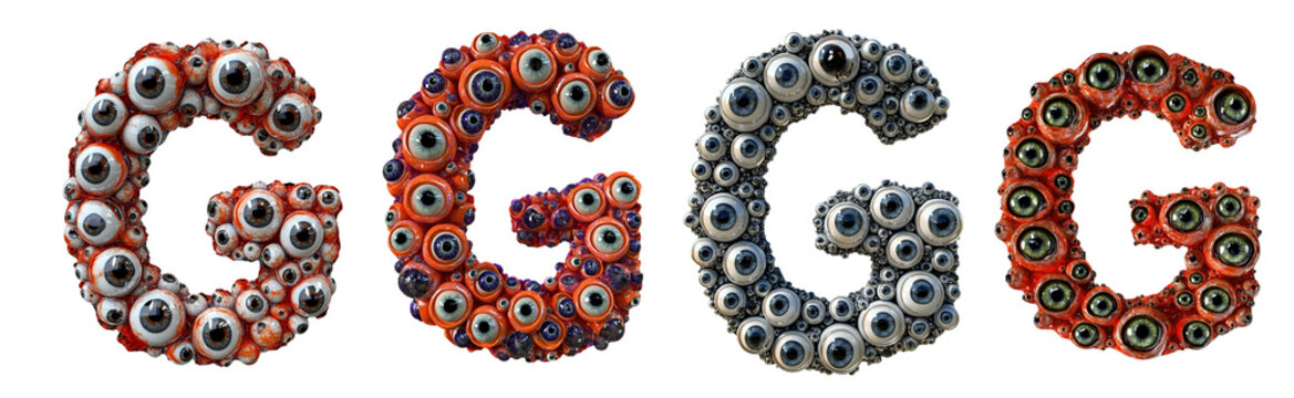 3D style halloween horror eyeball font. Letters made from monster eyes