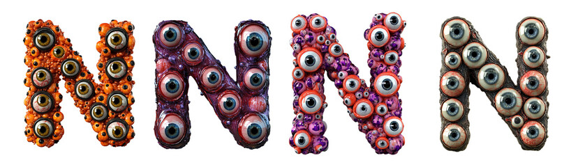 3D style halloween horror eyeball font. Letters made from monster eyes