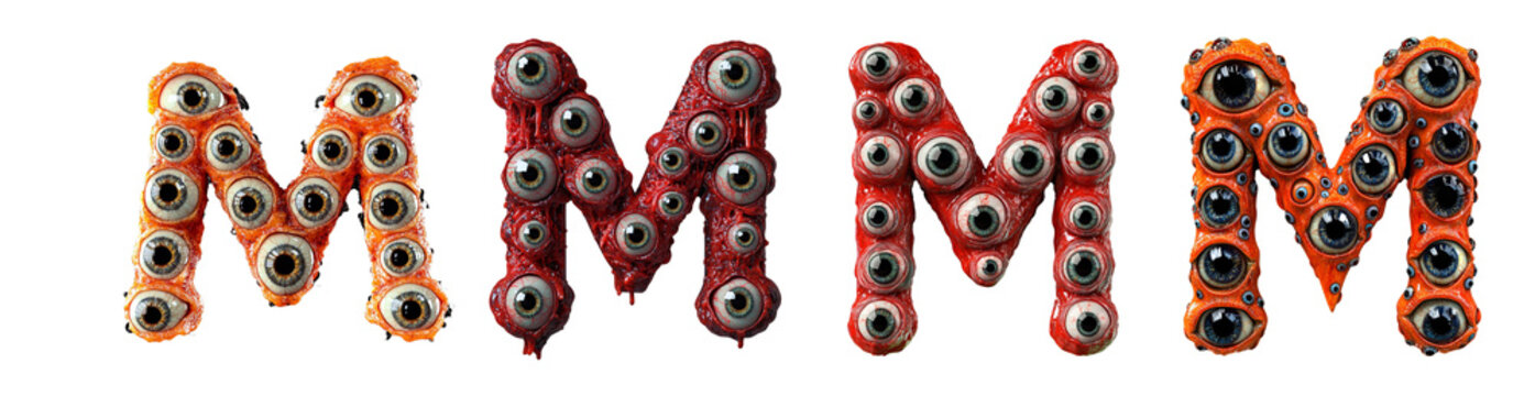 3D style halloween horror eyeball font. Letters made from monster eyes