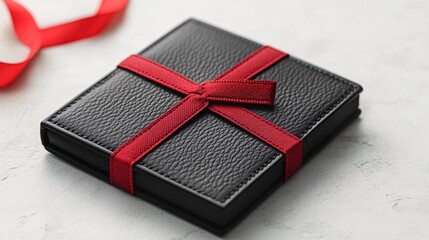 Monogrammed leather wallet in gift packaging, luxury detail, 3D illustration