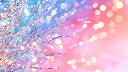 Poster - Glittering strands with bokeh lights and glitter background creating a dreamy atmosphere for festive and creative projects