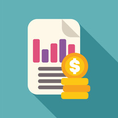 Poster - financial report is showing increasing profits with a stack of coins and a graph
