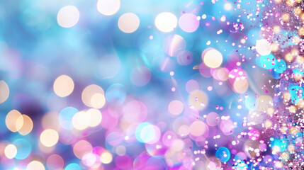 Poster - Bokeh lights background with colorful shimmering orbs creating a dreamy festive atmosphere