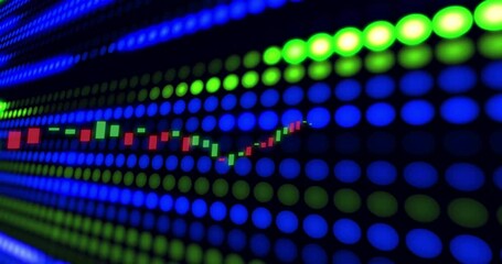 Canvas Print - Stock market data animation over blue and green LED lights