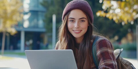 Young Woman Studying at Outdoor Cafe