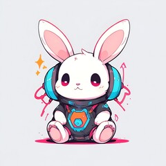 Wall Mural - Cute Bunny with Headphones