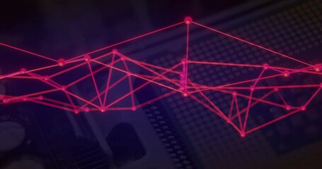 Sticker - Red network connections animation over electronic circuit board background