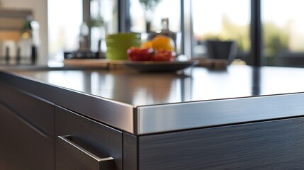 Wall Mural - A close-up of a sleek, modern kitchen countertop with clean lines and minimal items