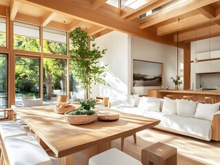 Wall Mural - Modern Wooden Dining Room with Natural Light.