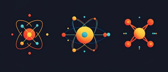 Three different colored spheres with a black background