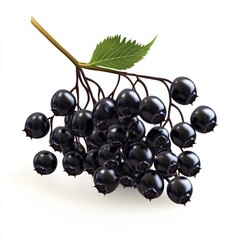 Poster - A bunch of black elderberries with a single green leaf.