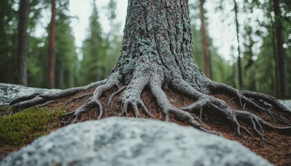 Poster - Tree Roots Emerging From Ground in Forest