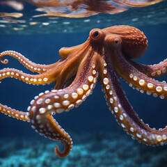 Wall Mural - Octopus tentacles with suction cups against a deep blue ocean background