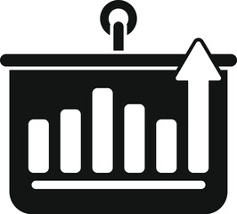 Sticker - Black and white icon of a growing bar chart in a presentation board with an arrow pointing up