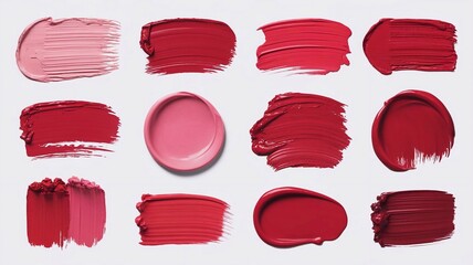 Red pigment of various shades from light pink to dark red,  technology cream, strokes, tones isolated on white background