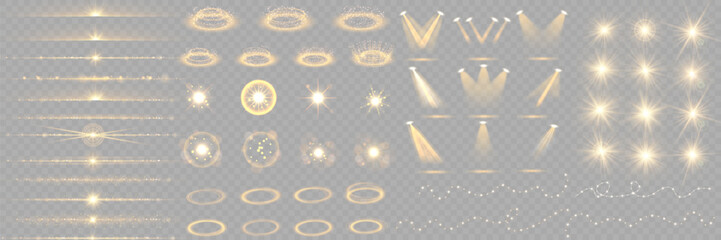 Wall Mural - The dust sparks and golden stars shine with special light. Vector sparkles on a transparent background. Christmas light effect. Sparkling magical dust particles.