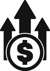 Poster - black and white icon of a dollar coin increasing value with three up arrows